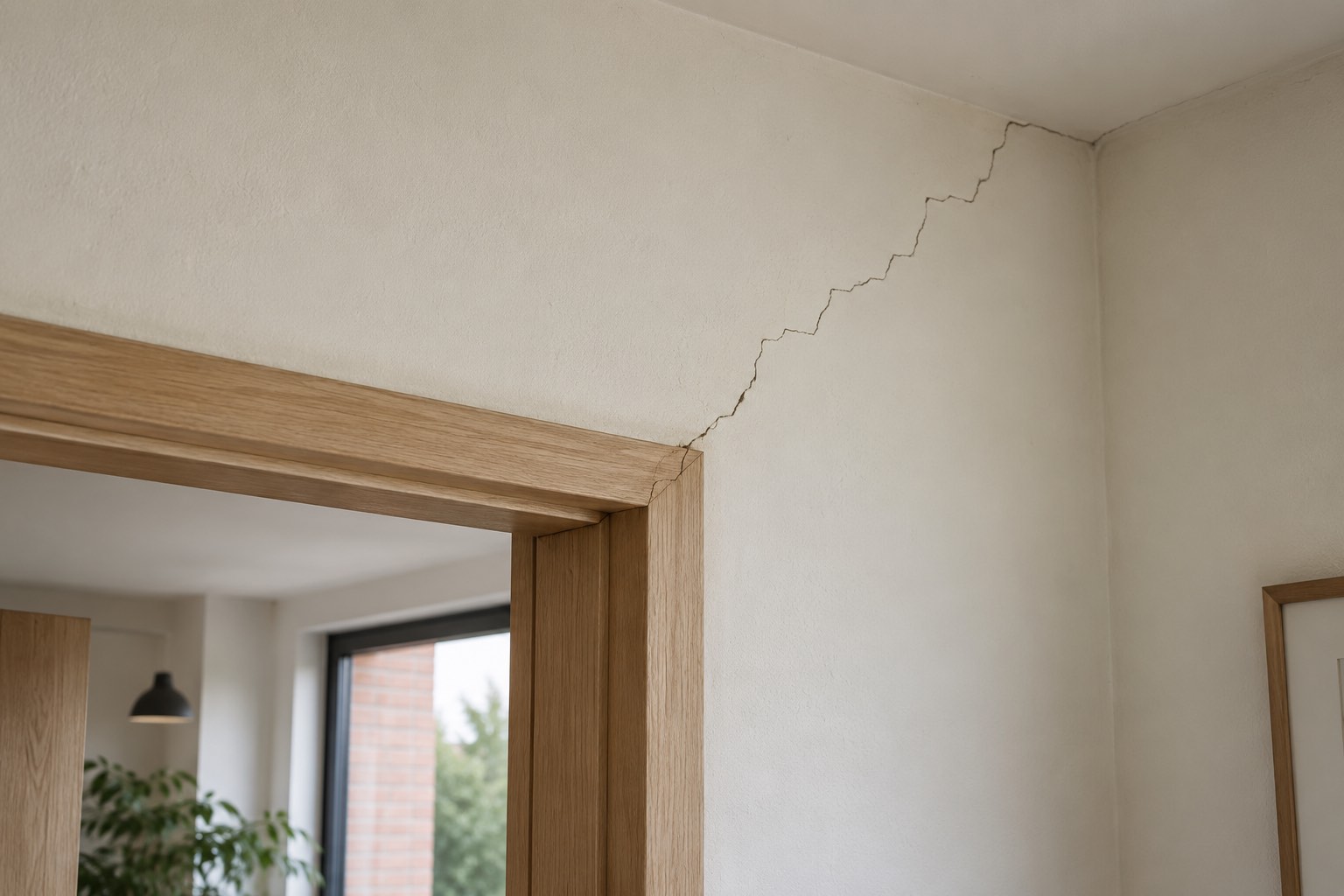 Fissure diagonale au-dessus d’une porte dans un bâtiment